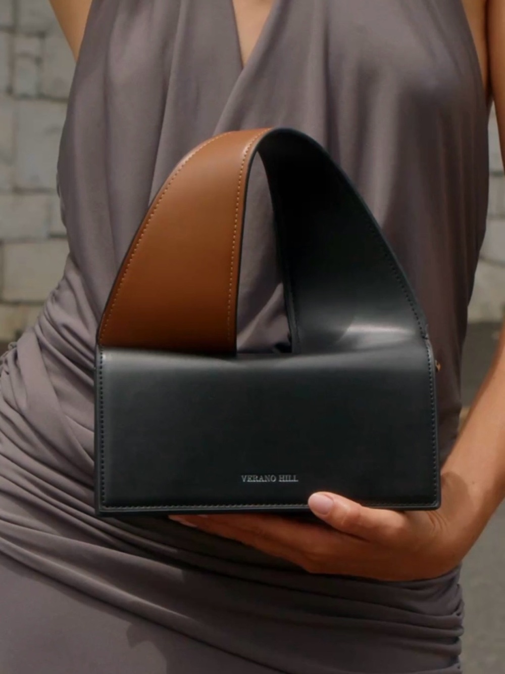 VERANO HILL Jeannette Bag Two-Tone Leather Shoulder Bag in Black and Brown